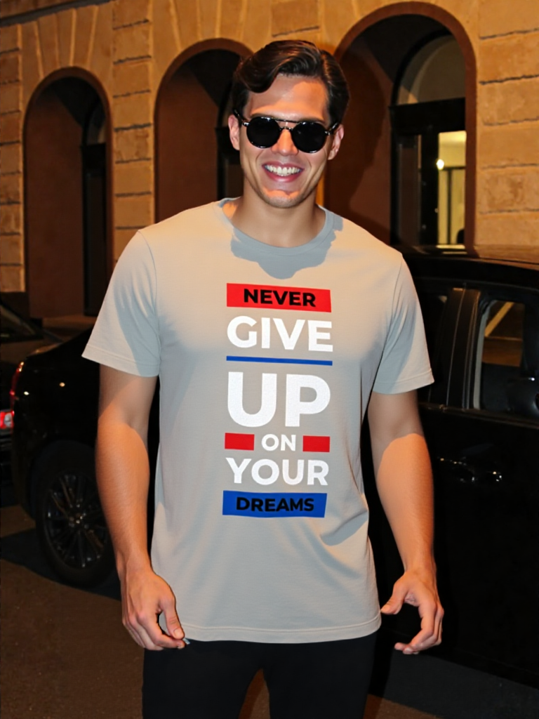 Never Give Up Graphic Tee (R,W,B)