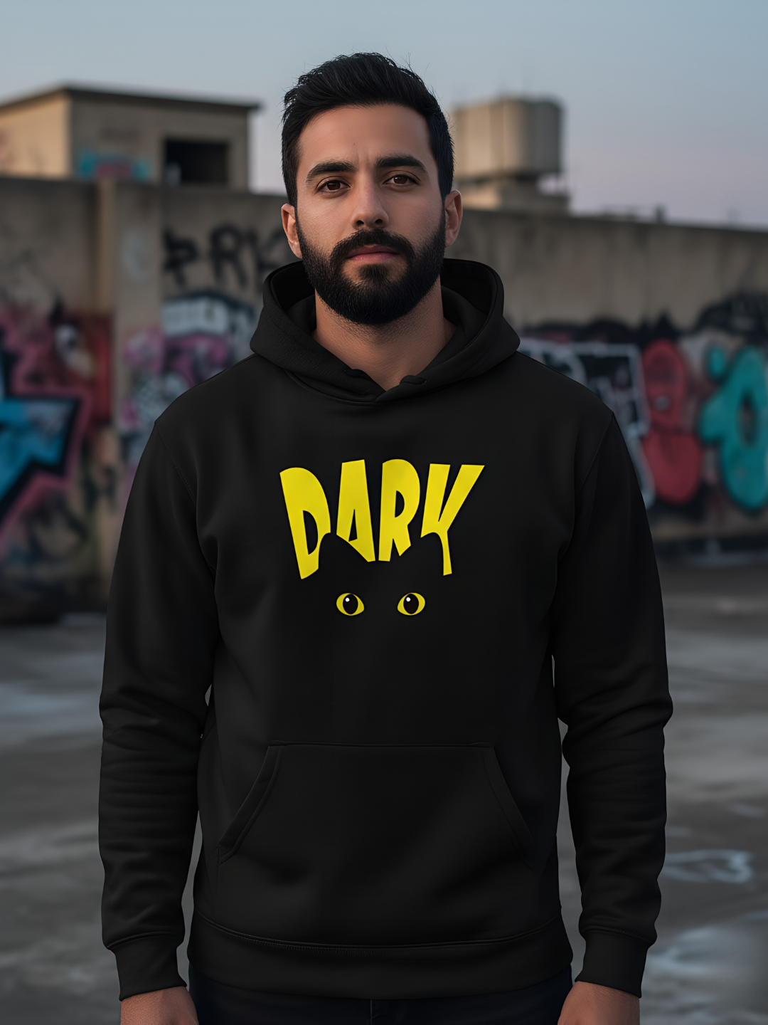 Dark Yellow Cat Graphic Hoodie
